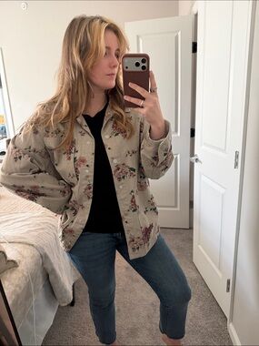 Floral Print Beige Overshirt Jacket
